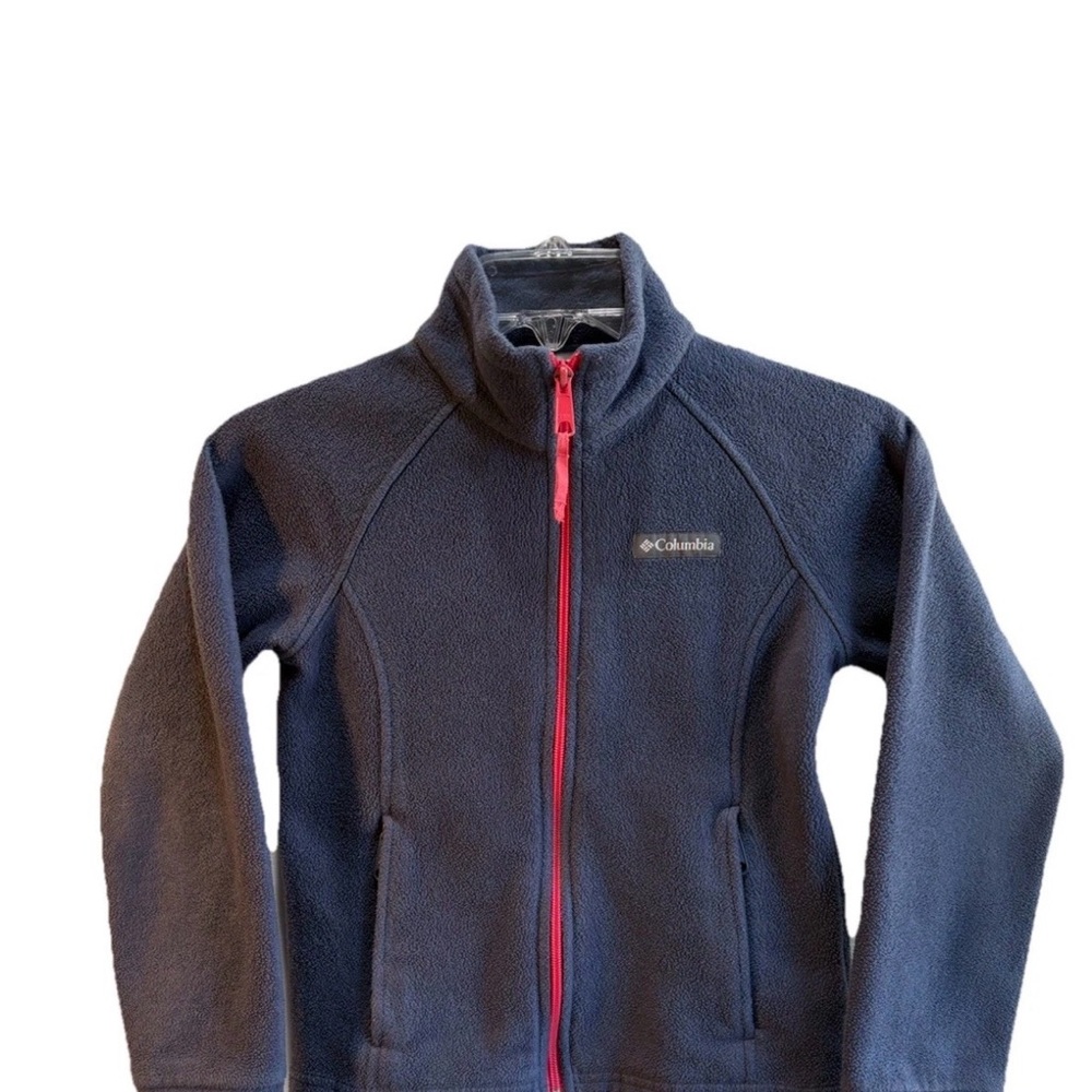Columbia Blue Fleece Jacket Pink Zipper 2 Front Pockets High Collar Size Small